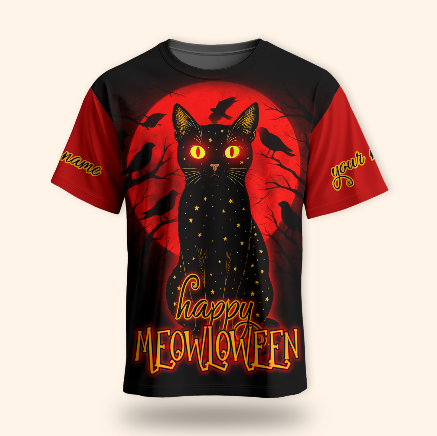 Personalized Happy Mewloween Black Cat, Custom Choo