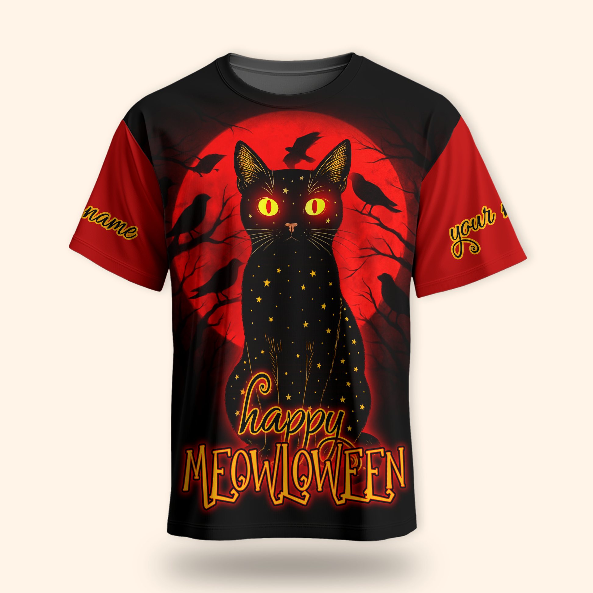Personalized Happy Mewloween Black Cat, Custom Choo