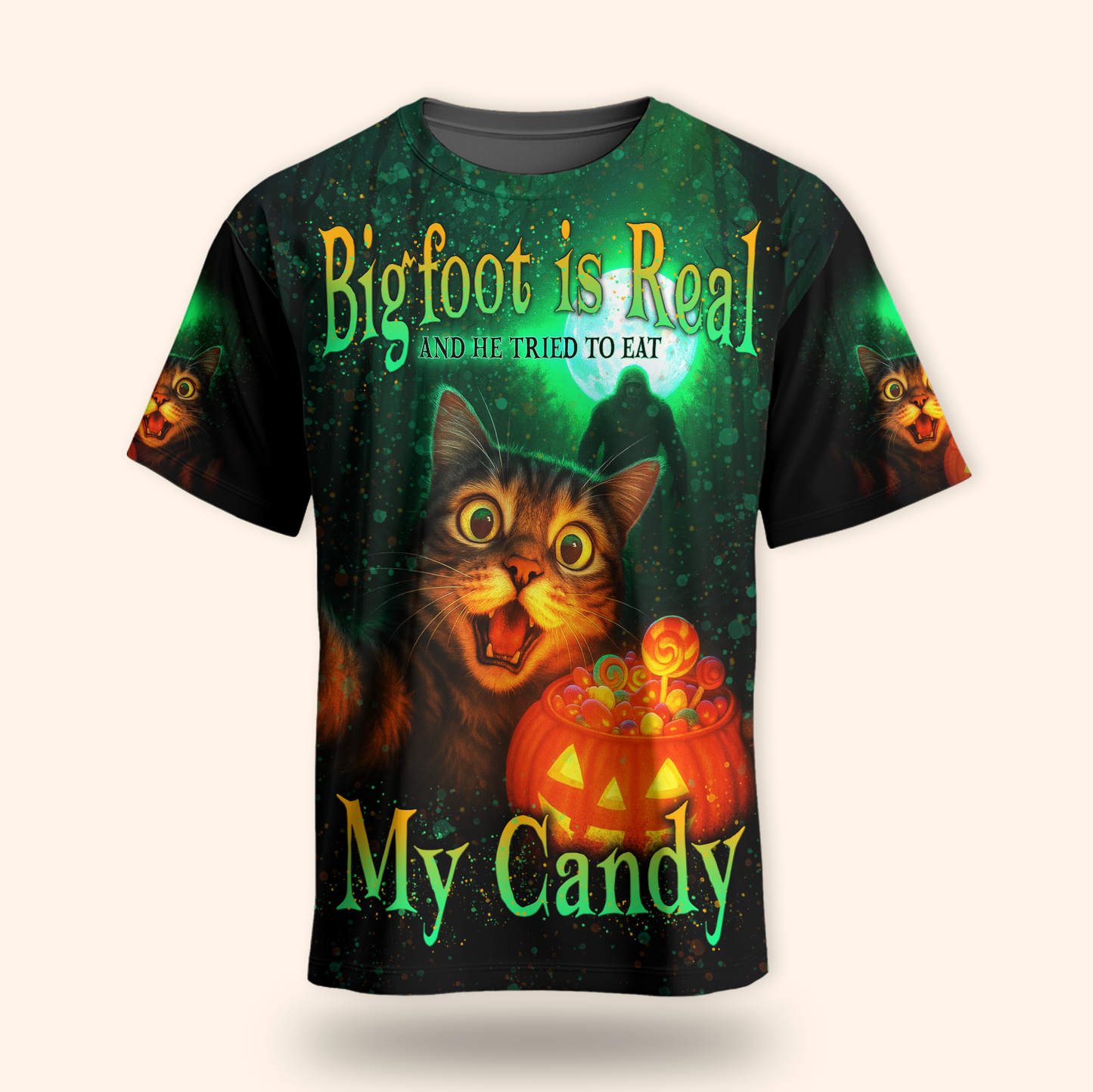 Funny Cat and Bigfoot "My Candy" Halloween shirt, Custom Choo