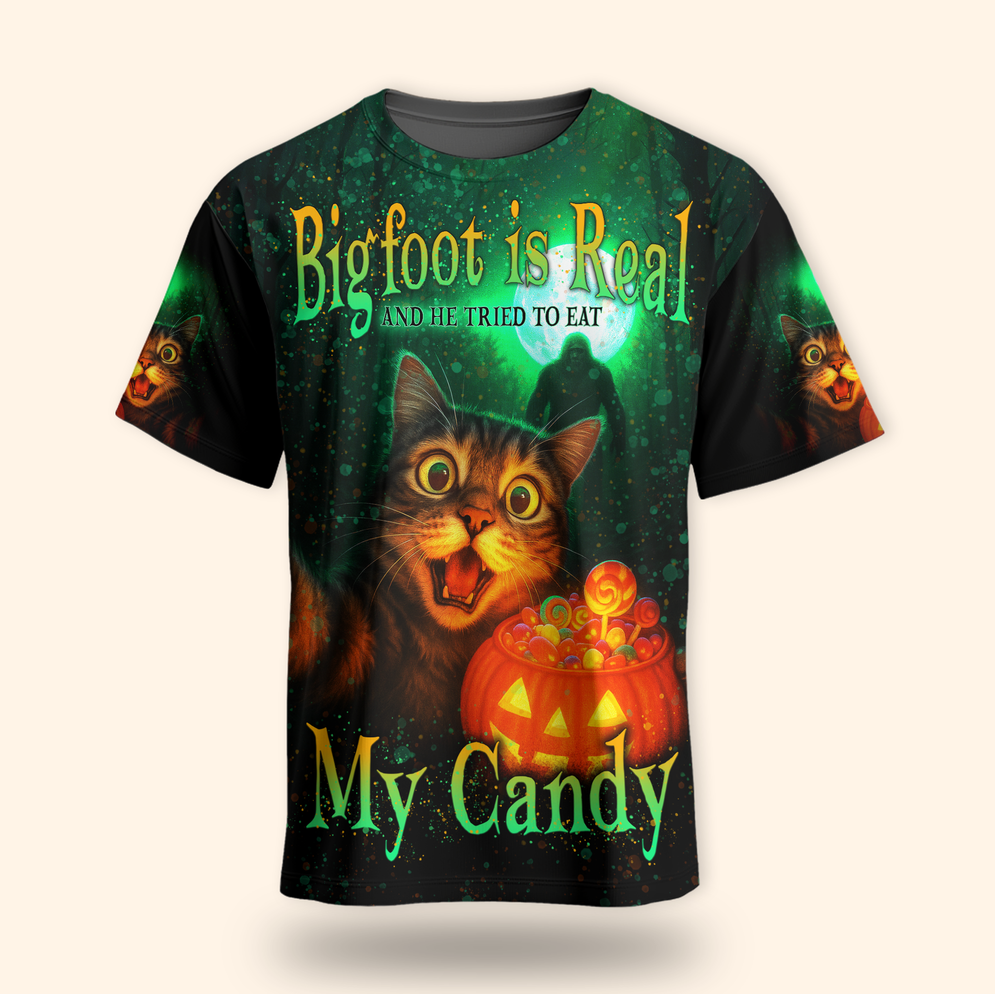 Funny Cat and Bigfoot "My Candy" Halloween shirt, Custom Choo