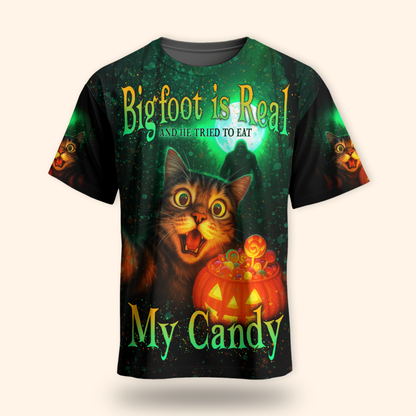 Funny Cat and Bigfoot "My Candy" Halloween shirt, Custom Choo