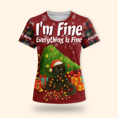 Funny Christmas Cat Hoodie – I’m Fine Everything Is Fine, Personalized Name Holiday Sweatshirt