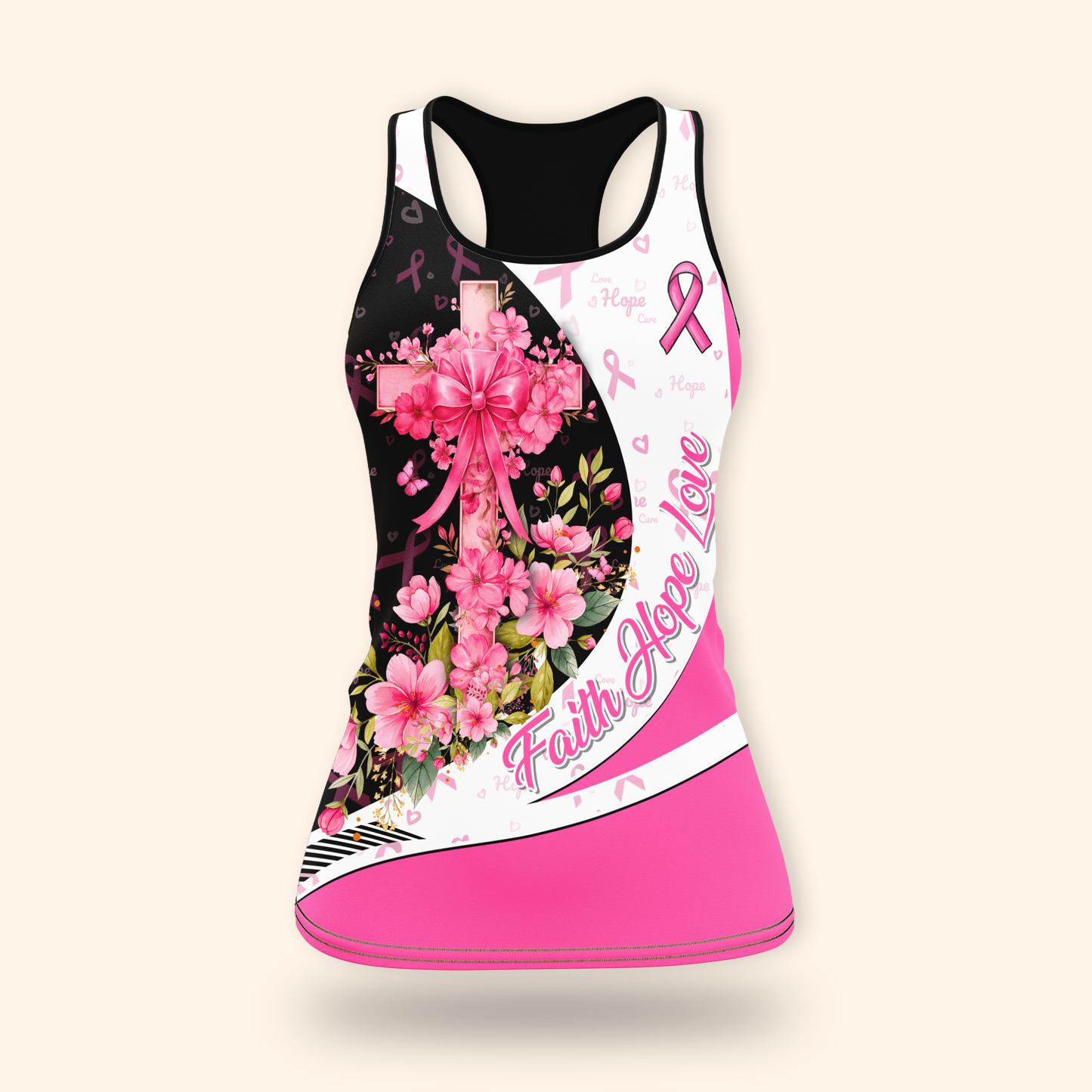 Personalized Breast Cancer Awareness "Faith Hope Love" Floral Cross Shirt, Custom Choo
