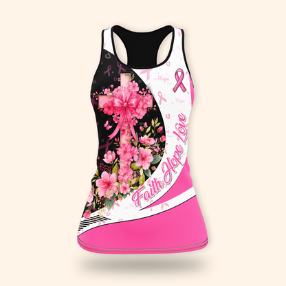 Personalized Breast Cancer Awareness "Faith Hope Love" Floral Cross Shirt, Custom Choo