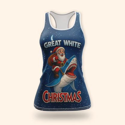 Santa Shark Hoodie – Great White Christmas Zip Up, Funny Holiday Hoodie, Custom Name Blue Ocean Design