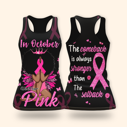 Personalized In October We Wear Pink Black Queen - Breast Cancer Awareness Shirt, Custom Choo