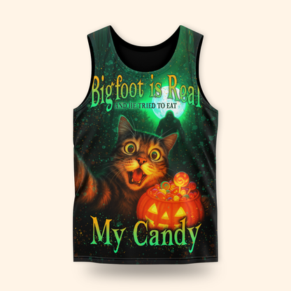 Funny Cat and Bigfoot "My Candy" Halloween shirt, Custom Choo