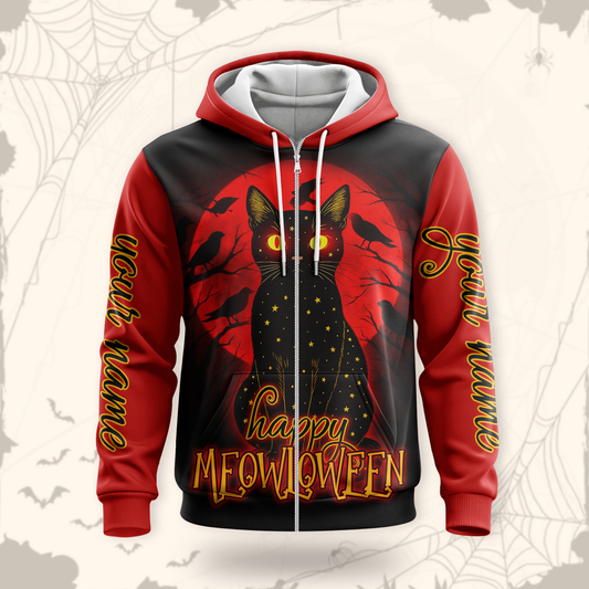 Personalized Happy Mewloween Black Cat, Custom Choo