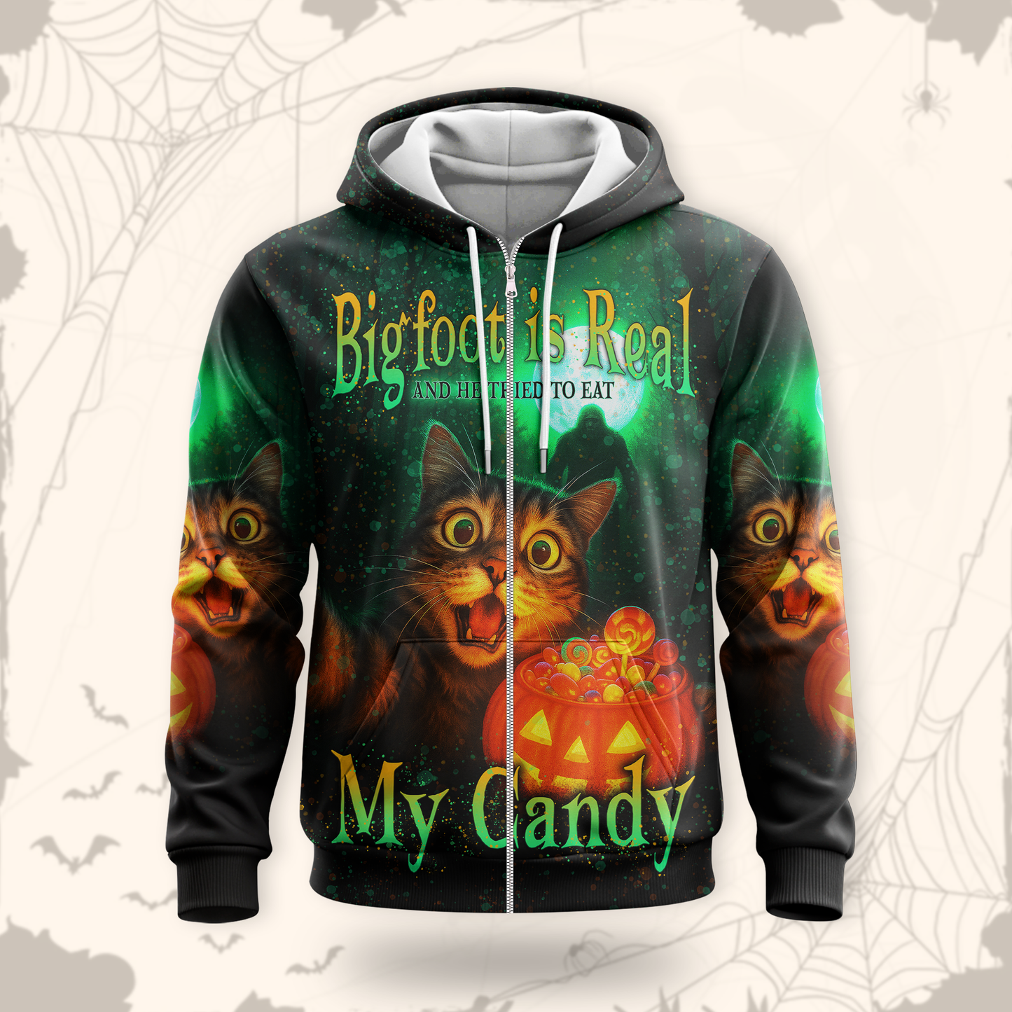 Funny Cat and Bigfoot "My Candy" Halloween shirt, Custom Choo