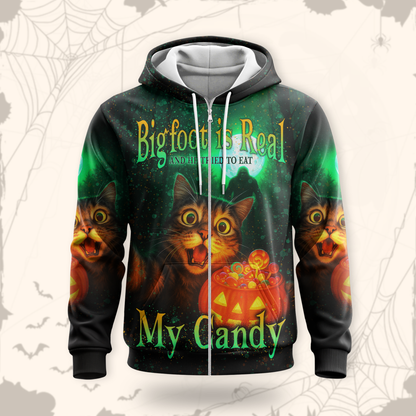 Funny Cat and Bigfoot "My Candy" Halloween shirt, Custom Choo